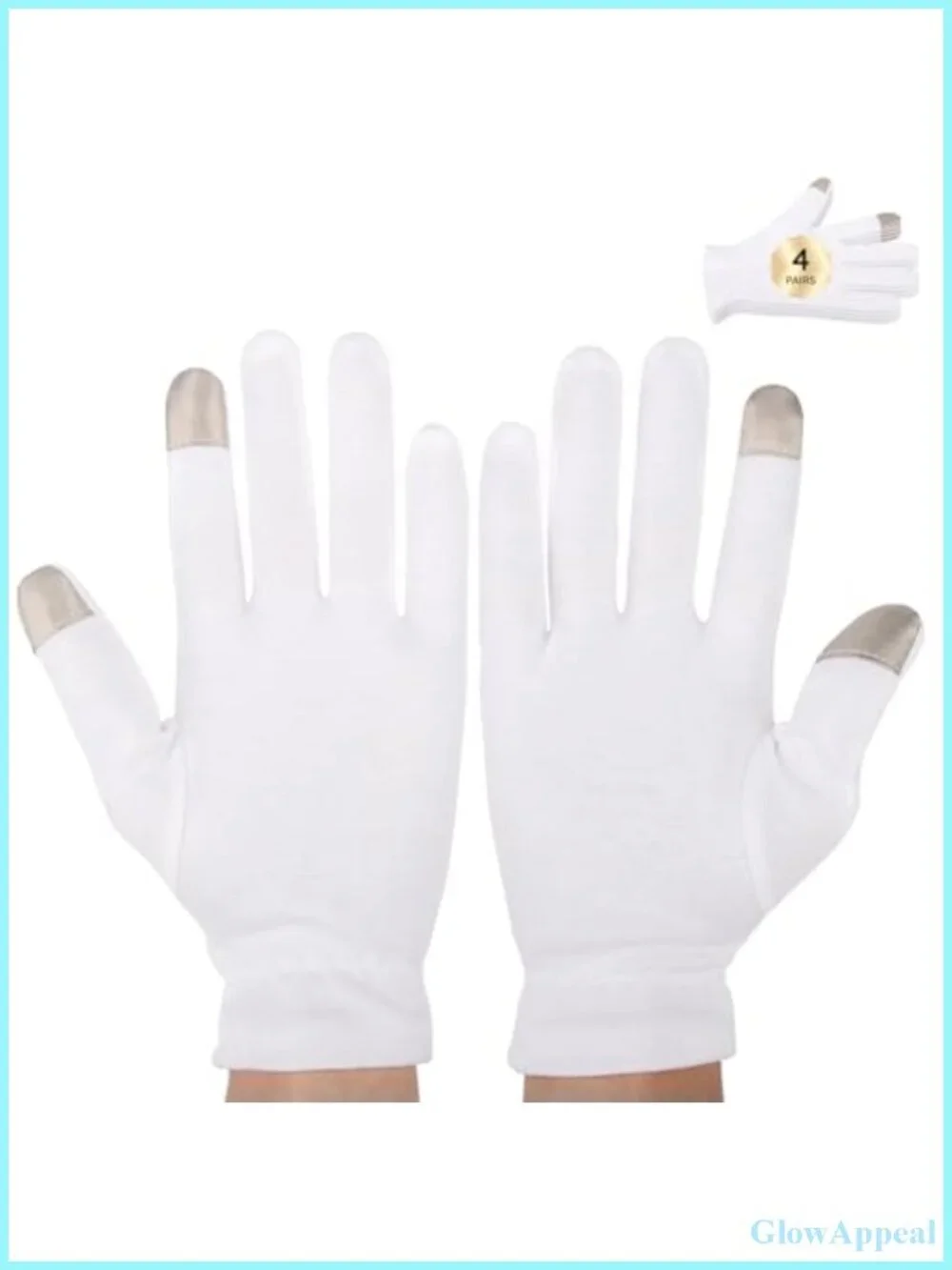 8 Pairs White Cotton Gloves with Touchscreen Fingers - Medium, Moisturizing